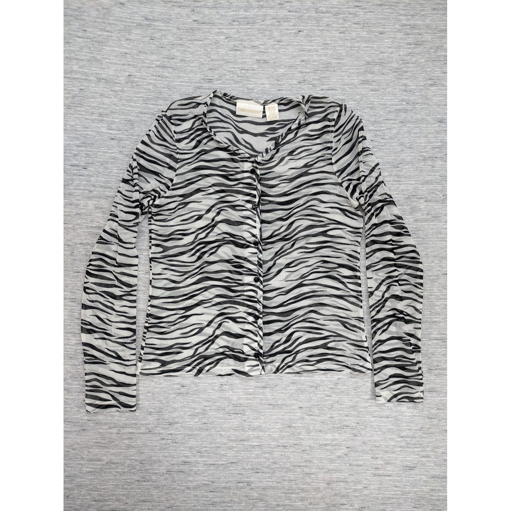 Vintage Mesh Button Top Zebra‎ Y2K Rave party club hip hop rock rocker festival